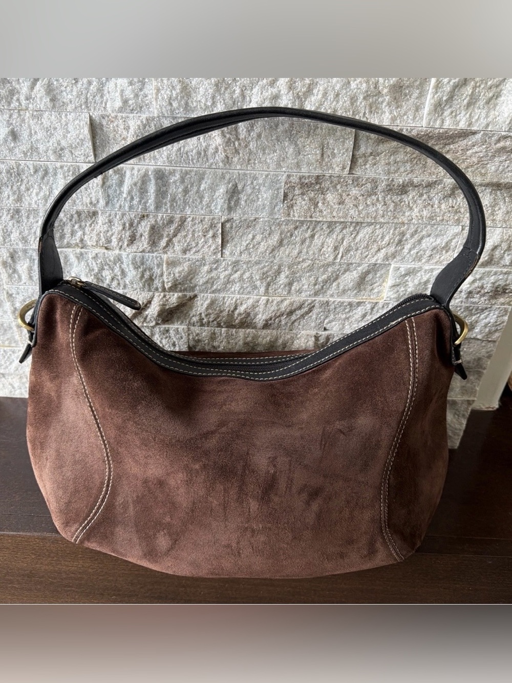 COLE HAAN Brown Genuine Leather
Suede Medium Hobo Baguette
Evening Bag Purse